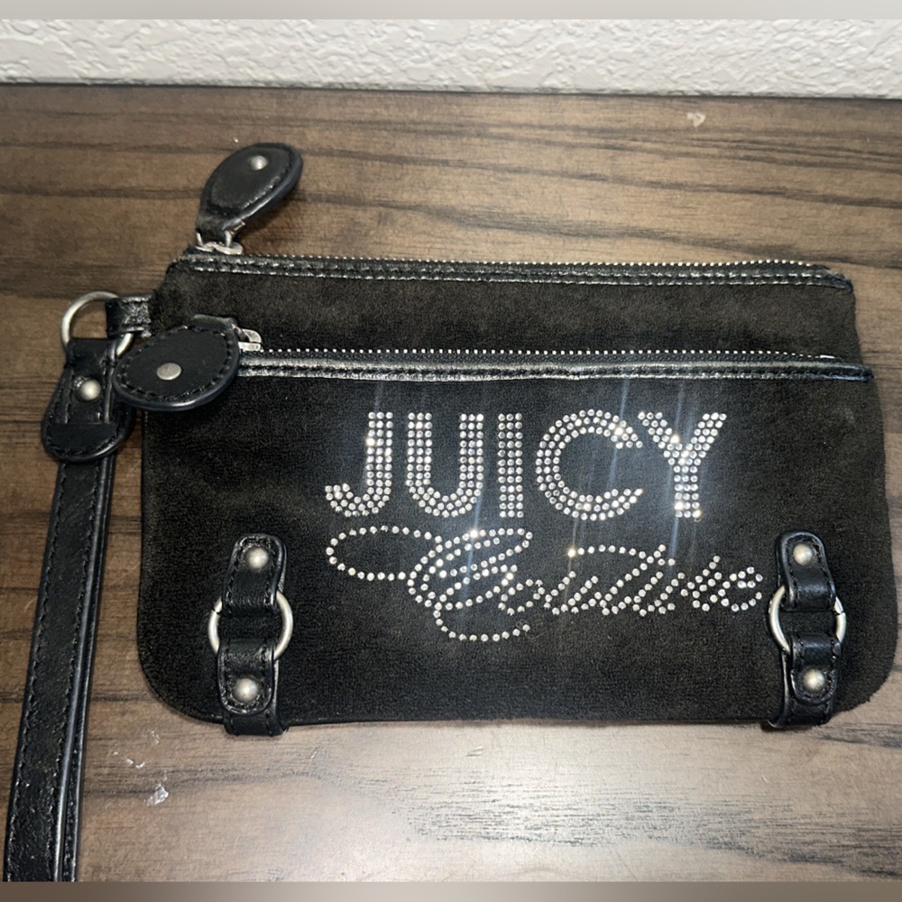 Juicy Couture Black Velour Wristlet Pouch W/ a Rhinestone Logo